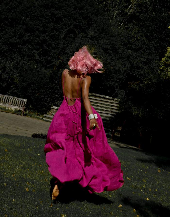 Labelrail JF-013 Tiered Linen Maxi Dress