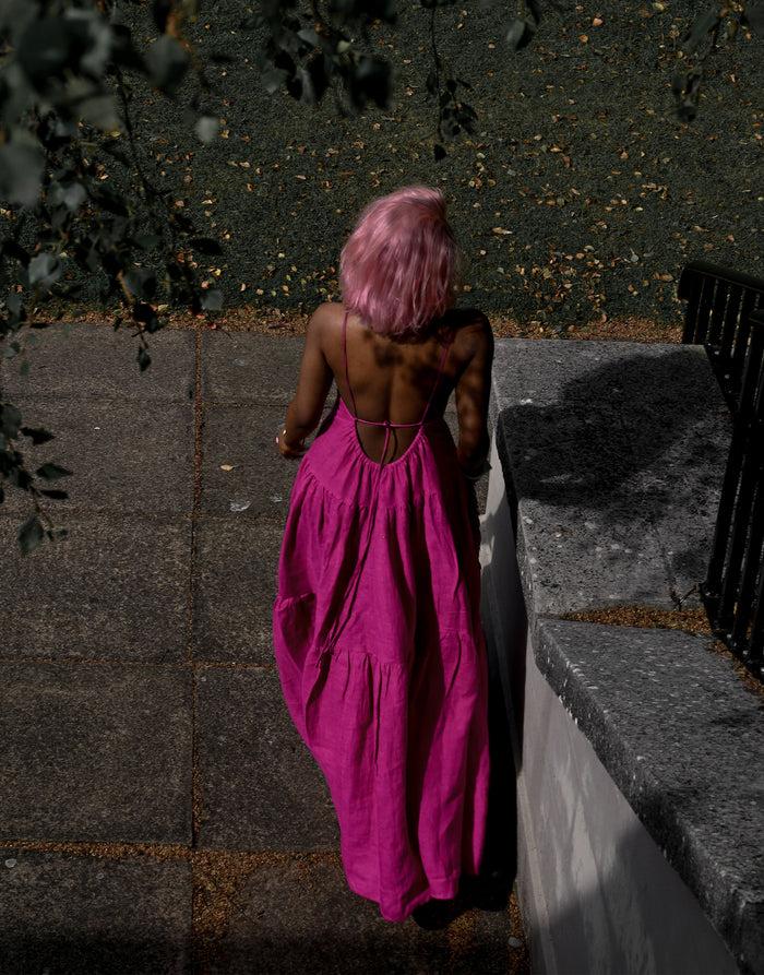 Labelrail JF-013 Tiered Linen Maxi Dress