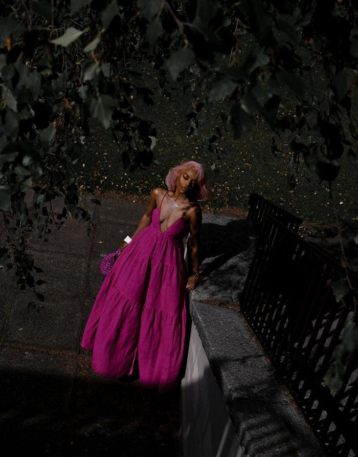 Labelrail JF-013 Tiered Linen Maxi Dress