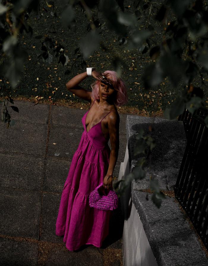 labelrail JF-013 Tiered Linen Maxi Dress