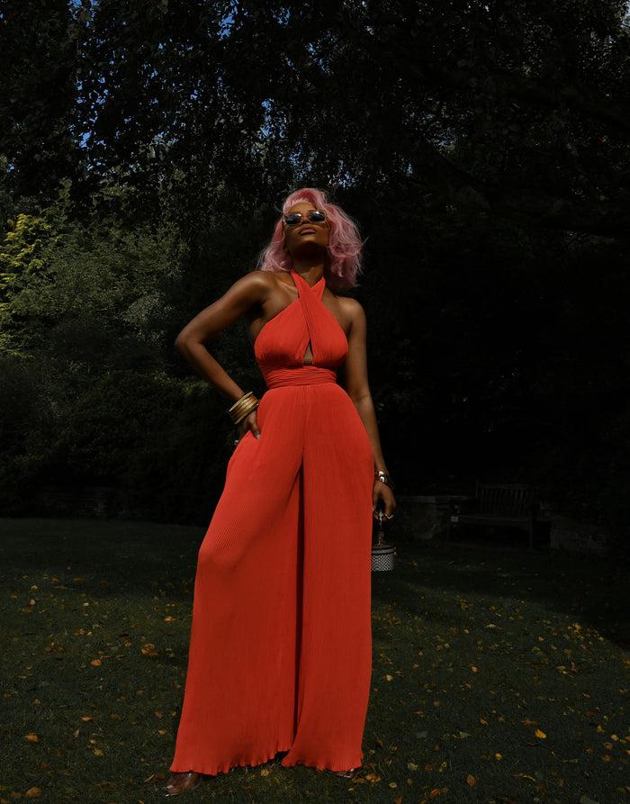 labelrail JF-025 Pleated Halter Jumpsuit