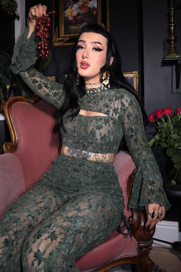 Labelrail MA-010 Cut Out Cropped Lace Co-Ord Top