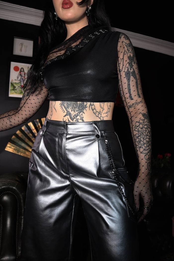 Labelrail MA-016 Wide Leg Silver PU Trousers