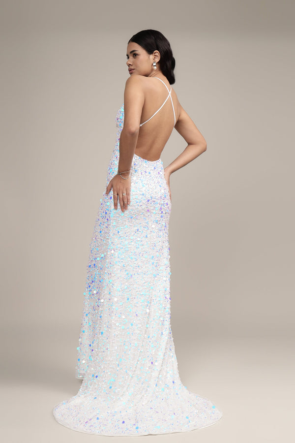 Lace & Beads Alchemila Embellished Maxi Dress In Iridescent White