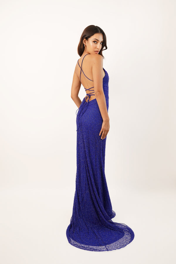 lace & beads Allie Royal Blue Embellished Occasion Dress