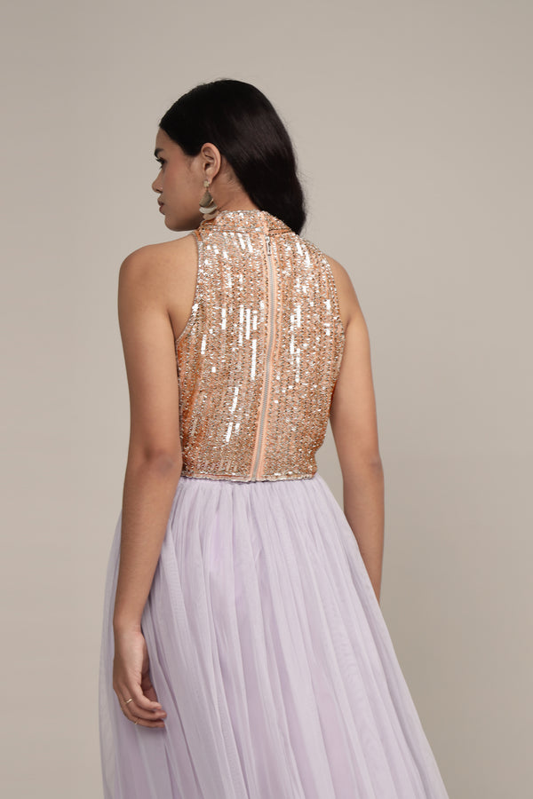 Lace & Beads Beetle Embellished High Neck Top In Pink