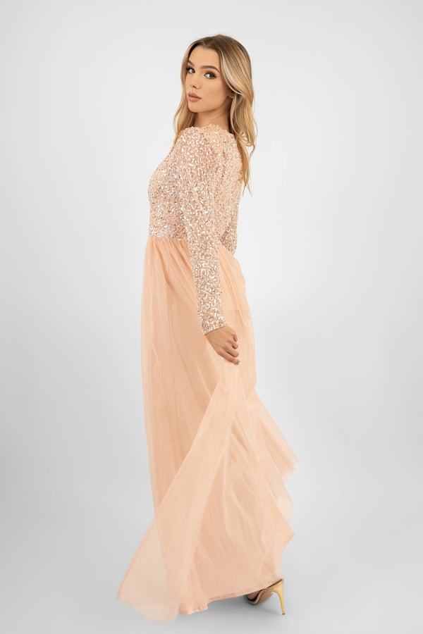 Lace & Beads Belle Blush Pink Long Sleeve Bridesmaid Dress