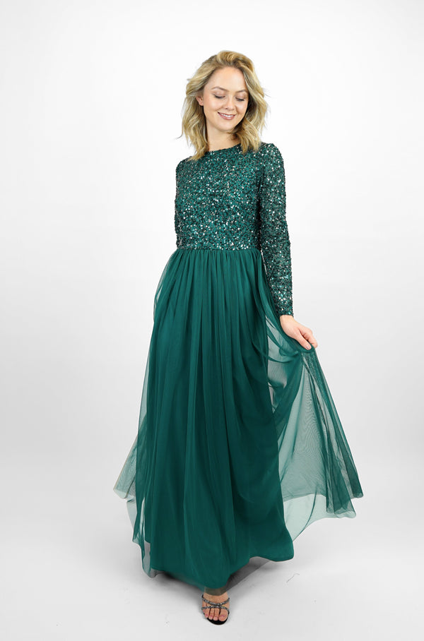 lace & beads Belle Emerald Green Long Sleeve Bridesmaid Dress