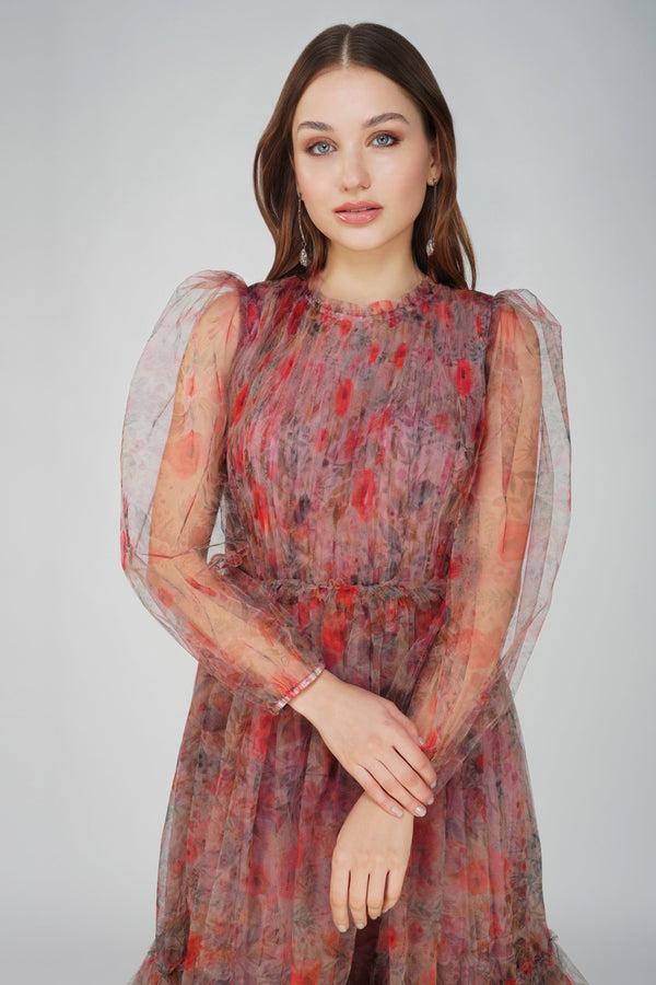 Lace & Beads Carina Long Sleeve Floral Maxi Dress In Dusty Rose