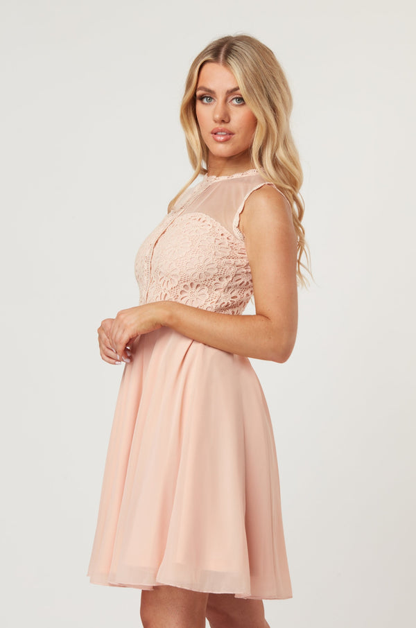 Lace & Beads Carlie Blush Tulle And Lace Skater Dress