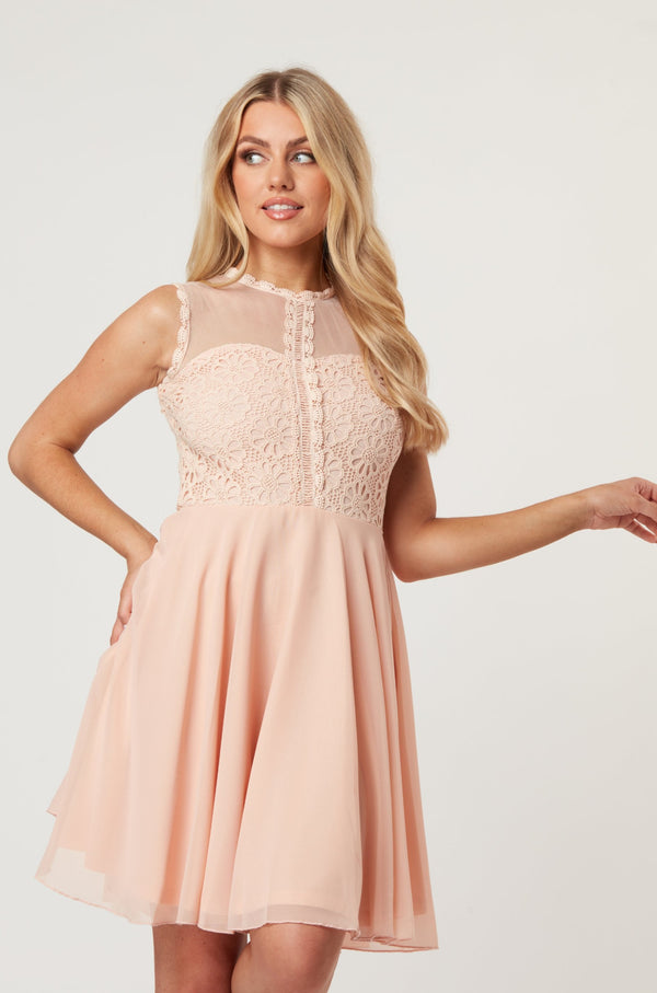 lace & beads Carlie Blush Tulle and Lace Skater Dress
