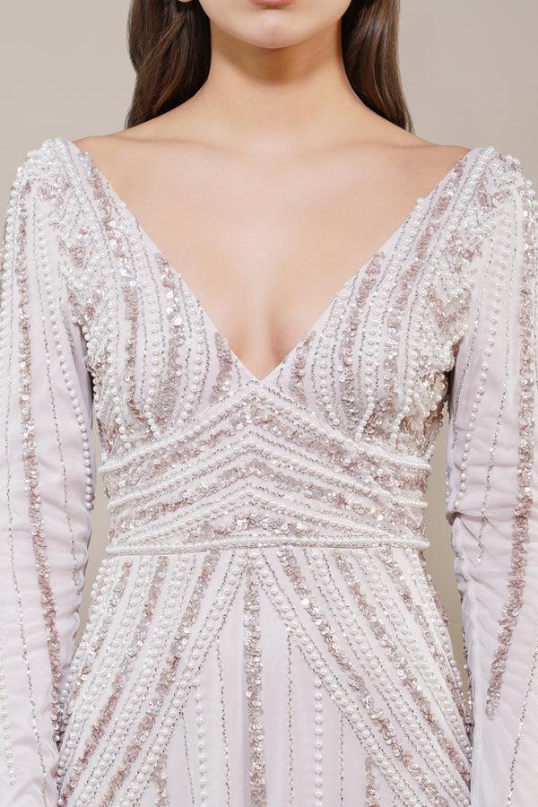 Lace & Beads Cordelia Embellished Maxi Dress In Powder Pink