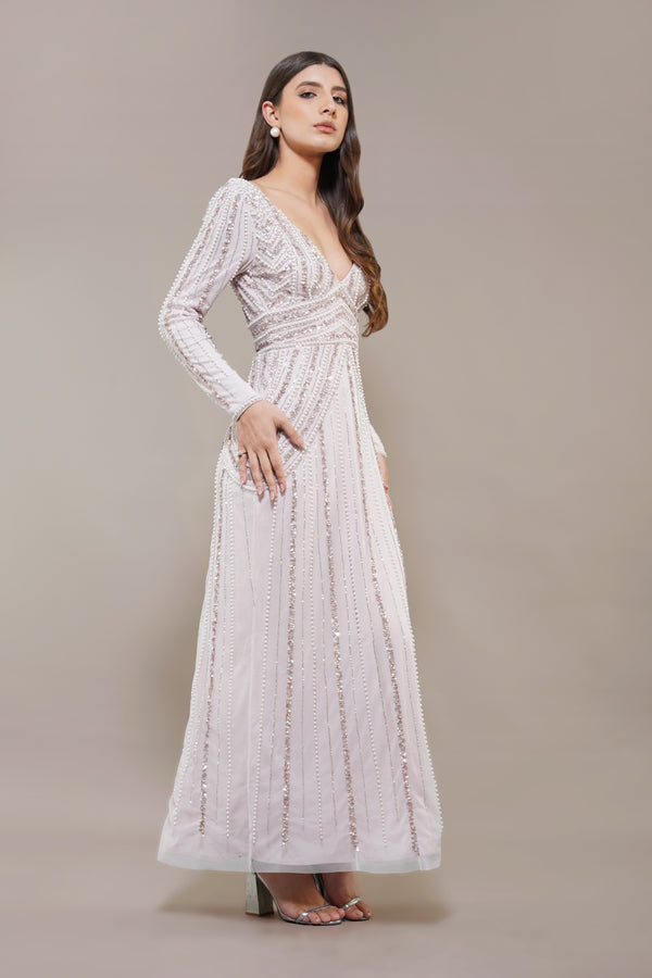 Lace & Beads Cordelia Embellished Maxi Dress In Powder Pink