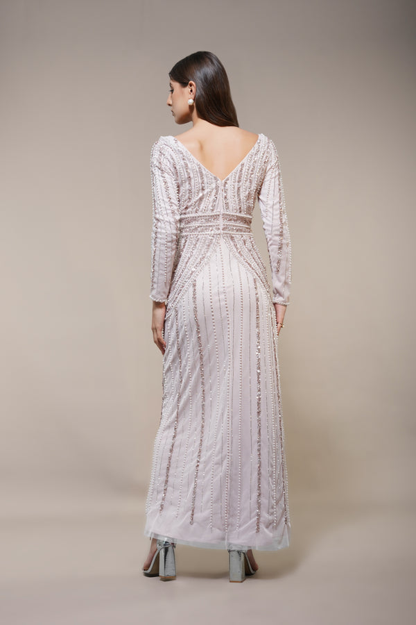 Lace & Beads Cordelia Embellished Maxi Dress In Powder Pink