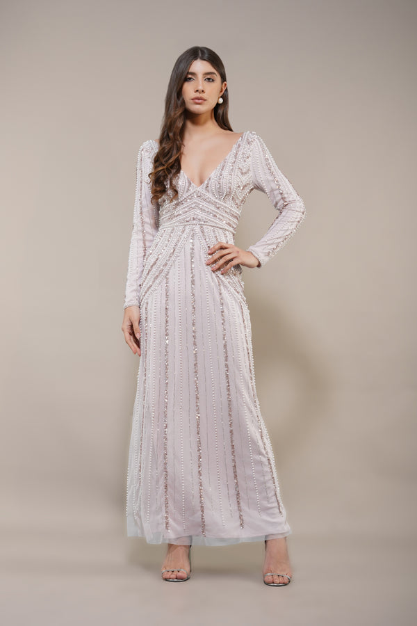 lace & beads Cordelia Embellished Maxi Dress in Powder Pink
