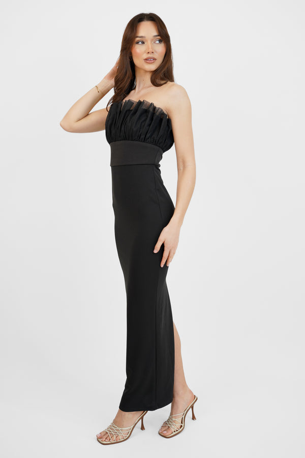 Lace & Beads Ivy Black Bodycon Maxi Dress With Frills