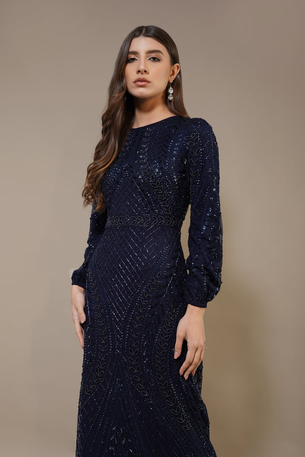Lace & Beads Acacia Embellished Maxi Dress In Navy