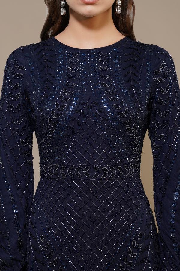 Lace & Beads Acacia Embellished Maxi Dress In Navy