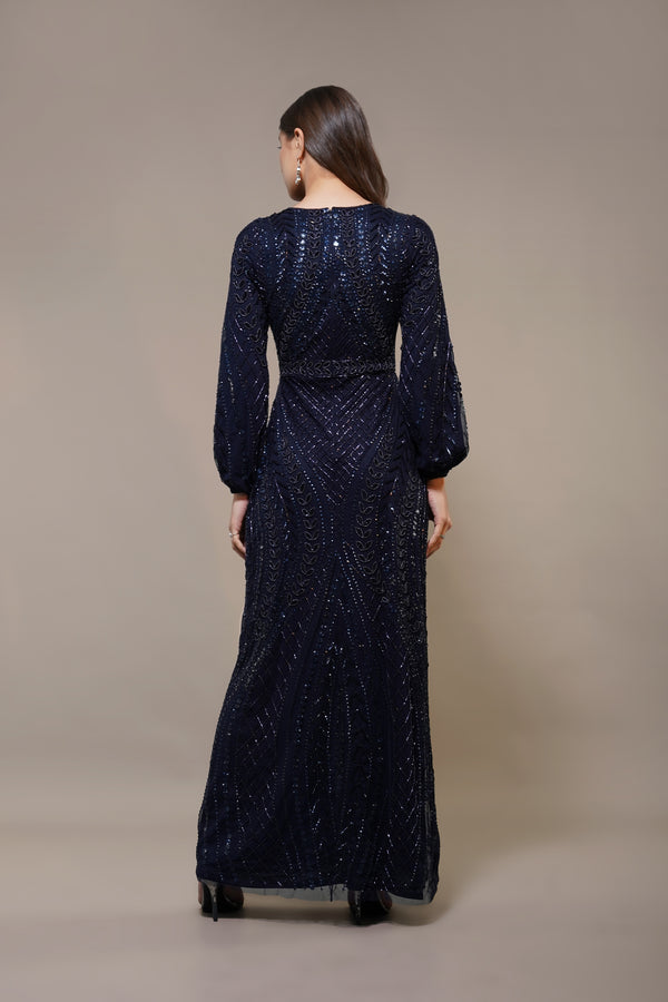 Lace & Beads Acacia Embellished Maxi Dress In Navy