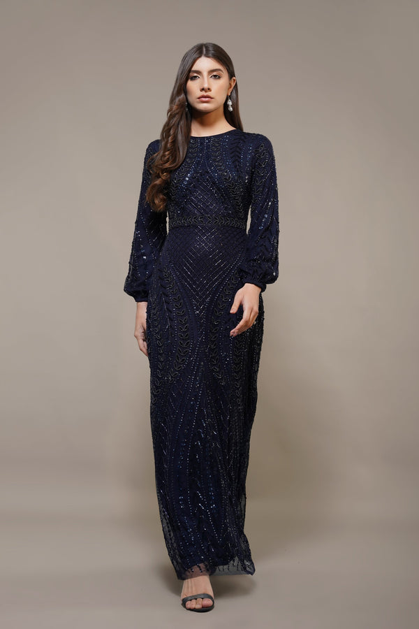 lace & beads Acacia Embellished Maxi Dress in Navy