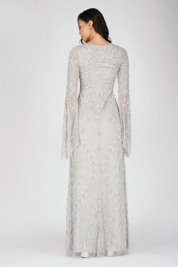 Lace & Beads Aleena Embellished Maxi Dress In Silver