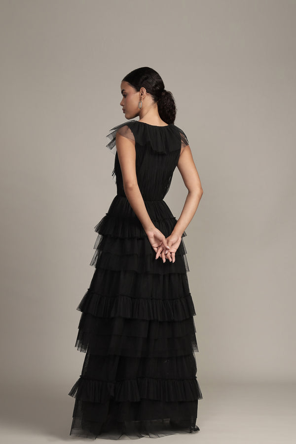 Lace & Beads Alexandra Black Tulle Maxi Dress