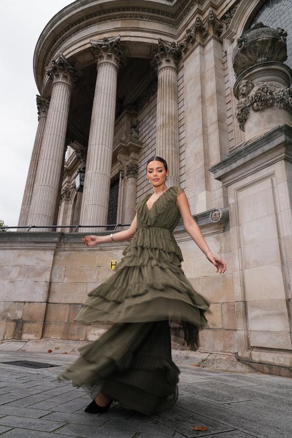 Lace & Beads Alexandra Maxi Dress In Deep Olive