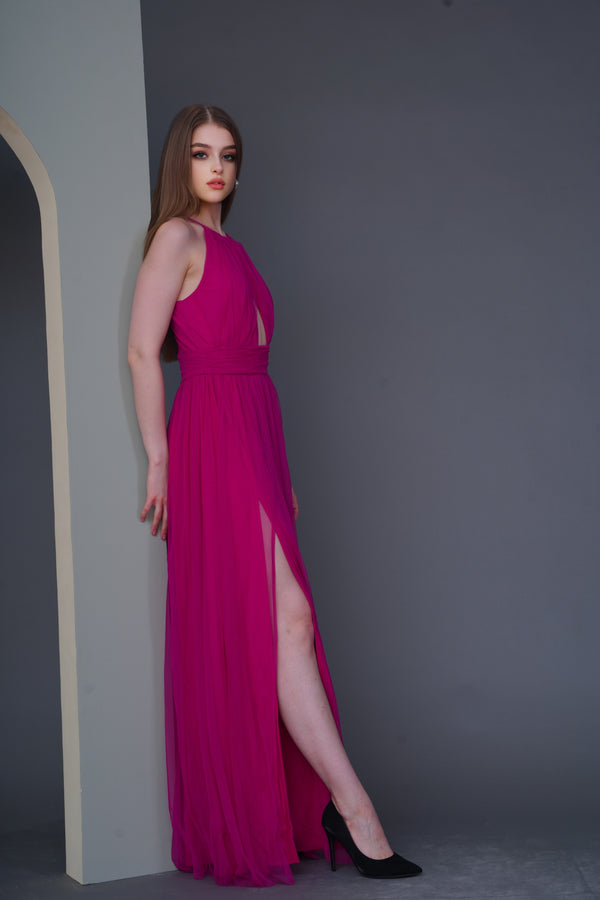 Lace & Beads Alicia Bright Pink Maxi Dress