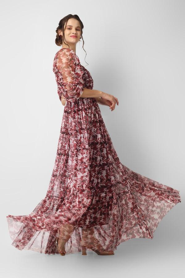 Lace & Beads Alicia Maxi In Burgundy Print