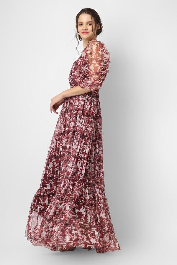 Lace & Beads Alicia Maxi In Burgundy Print