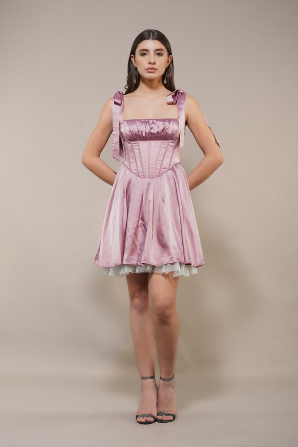 Lace & Beads Amai Mini Dress In Dusty Pink