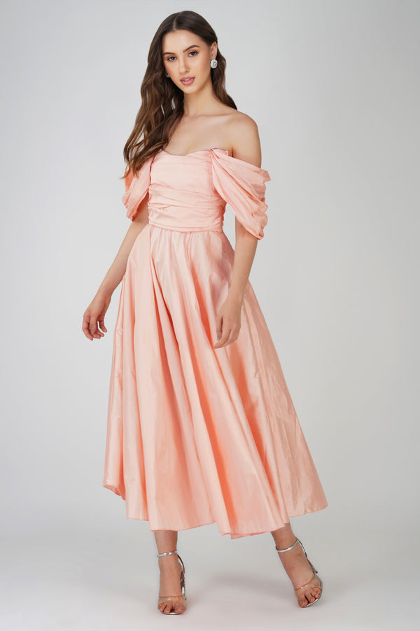 lace & beads Anya Sugar Pink Taffeta Midi Dress