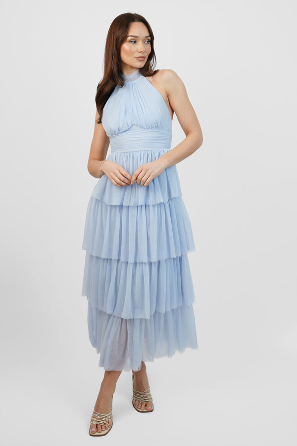 lace & beads Ariana Tulle Maxi Dress in Light Blue