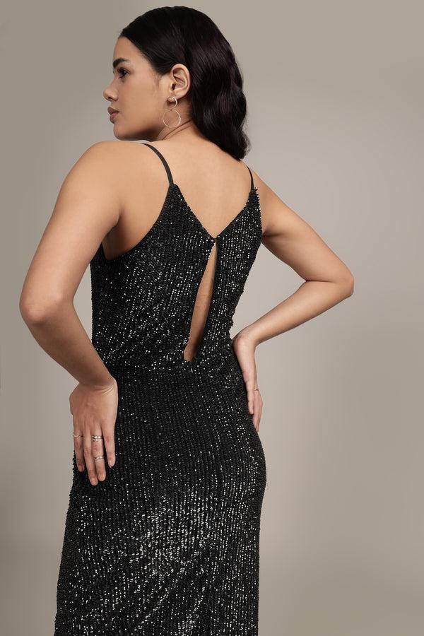 Lace & Beads Asher Embellished Midi Dress In Black