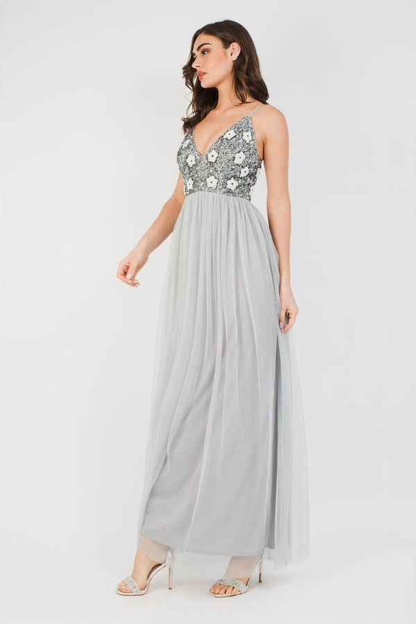 Lace & Beads Avon Bridesmaid Maxi In Grey