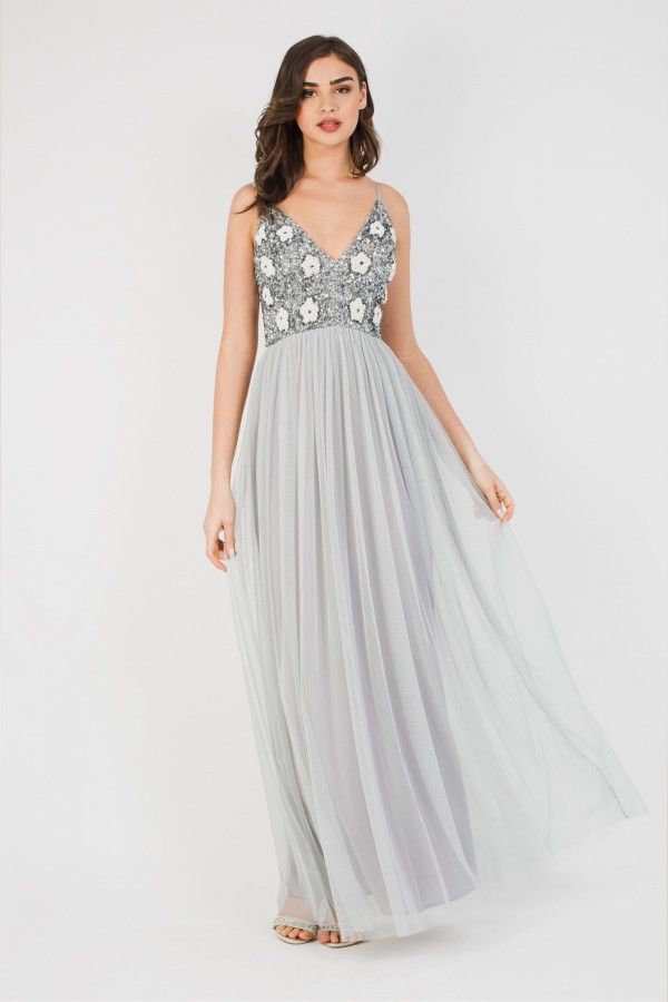 lace & beads Avon Bridesmaid Maxi in Grey