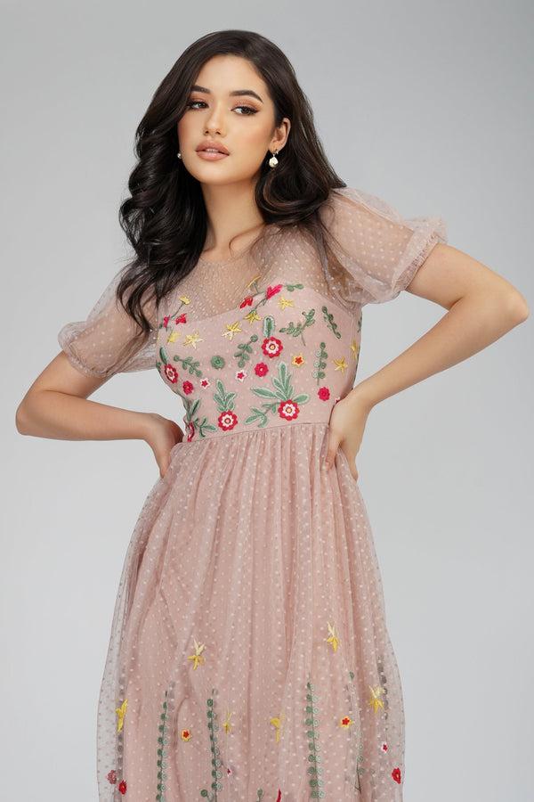 Lace & Beads Azalea Dusty Pink Embroidered Dress