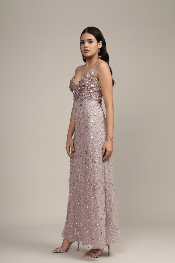 Lace & Beads Betty Beaded Champagne Maxi Dress