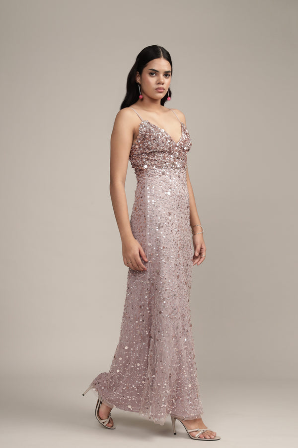 Lace & Beads Betty Beaded Champagne Maxi Dress