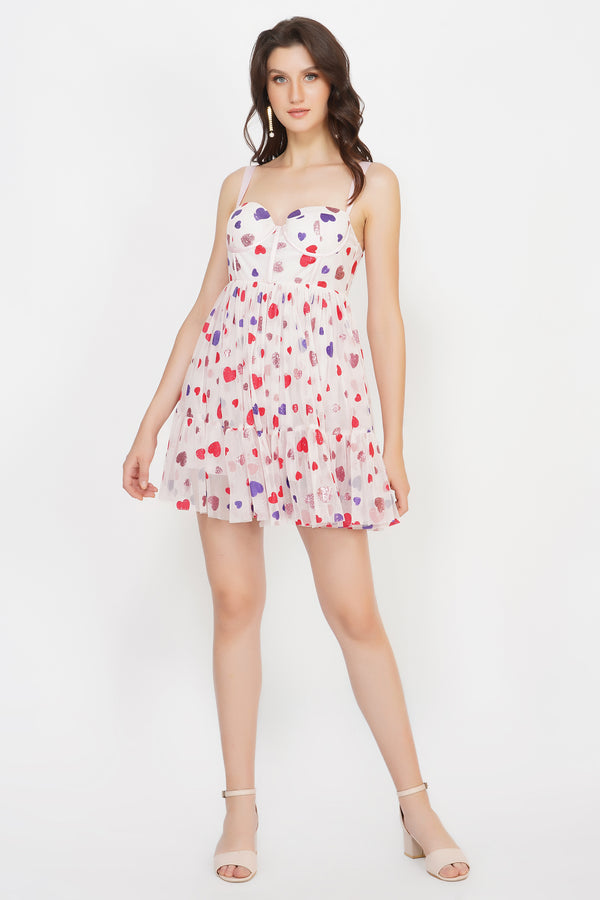 Lace & Beads Bibi Corset Mini Dress In Pink Heart