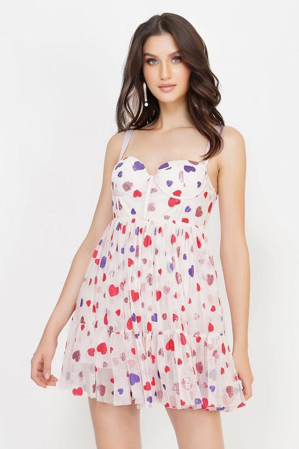 lace & beads Bibi Corset Mini Dress in Pink Heart