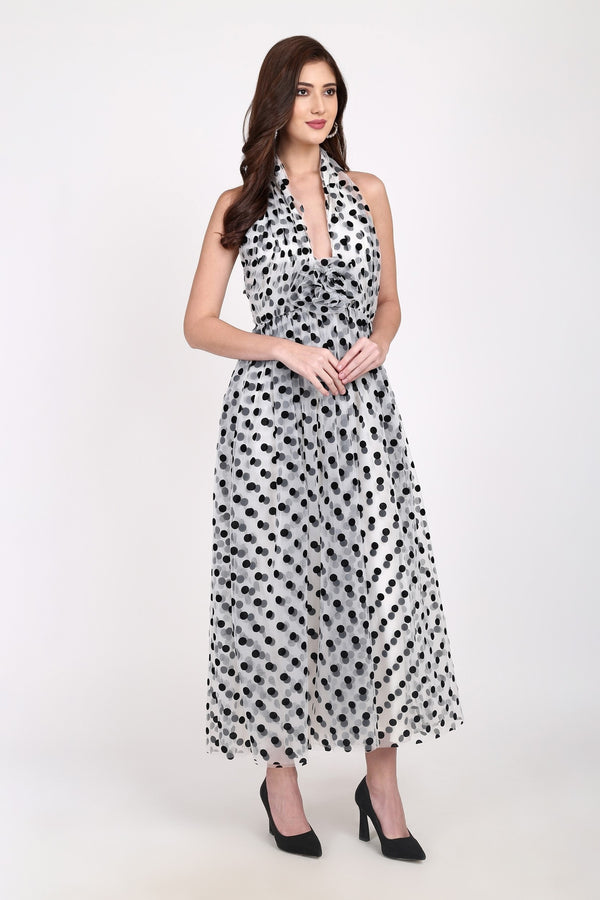 Lace & Beads Blake Maxi Dress In Polka Dot