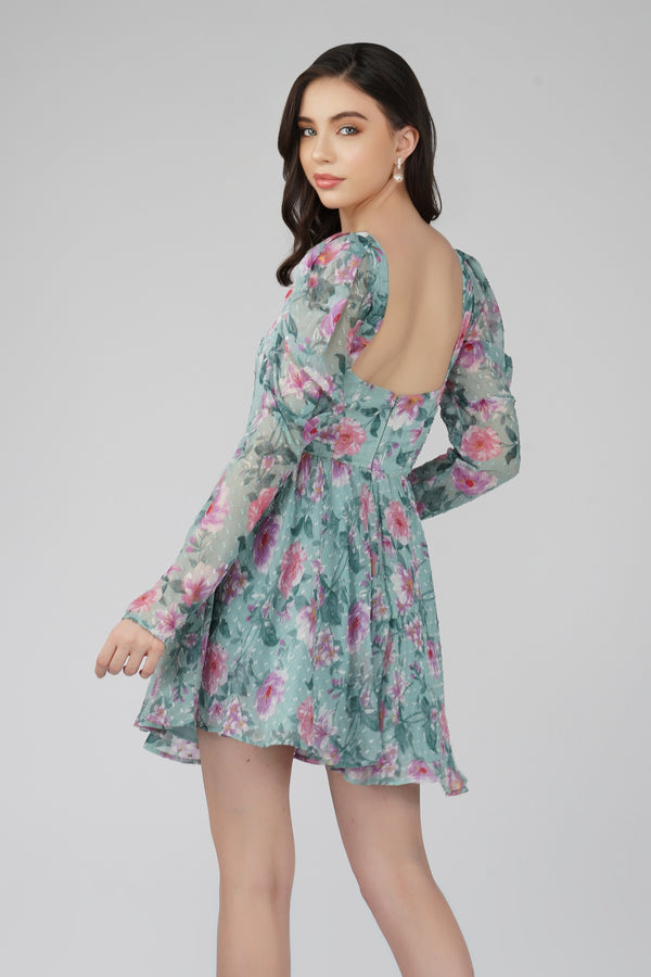 Lace & Beads Bone Green Floral Corset Dress