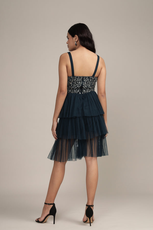 Lace & Beads Builda Embellished Mini Dress In Navy