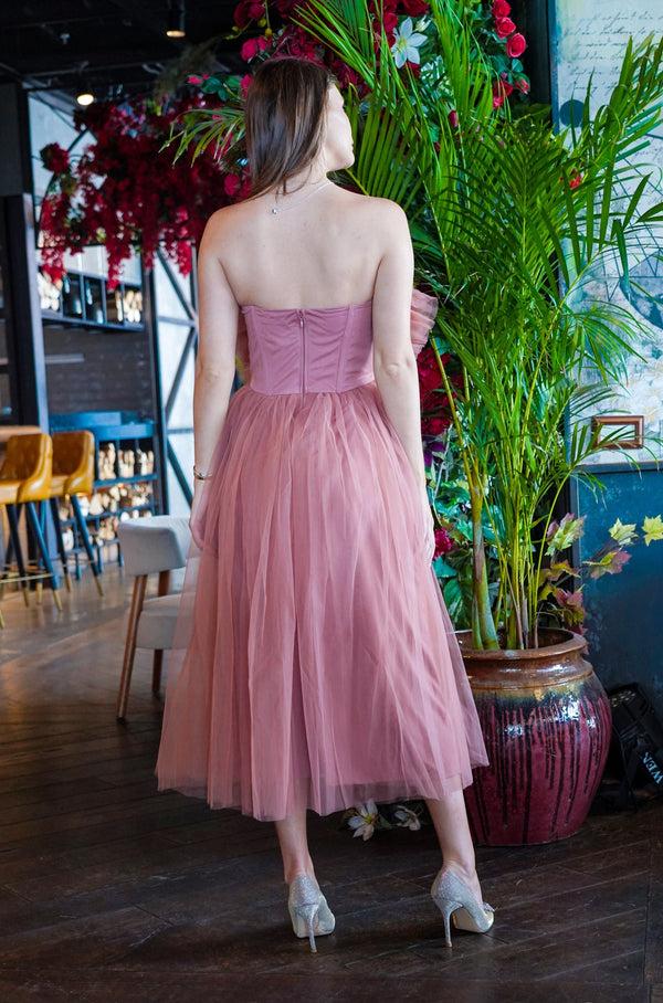 Lace & Beads Butterfly Mauve Tulle Midi Dress