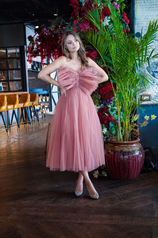 Lace & Beads Butterfly Mauve Tulle Midi Dress