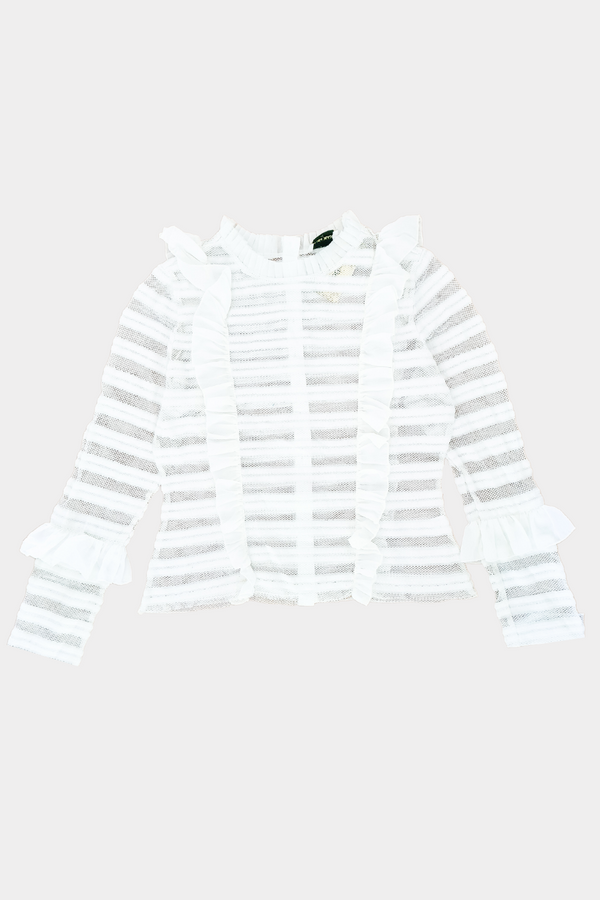 Lace & Beads Caladium Long Sleeve White Mesh Top