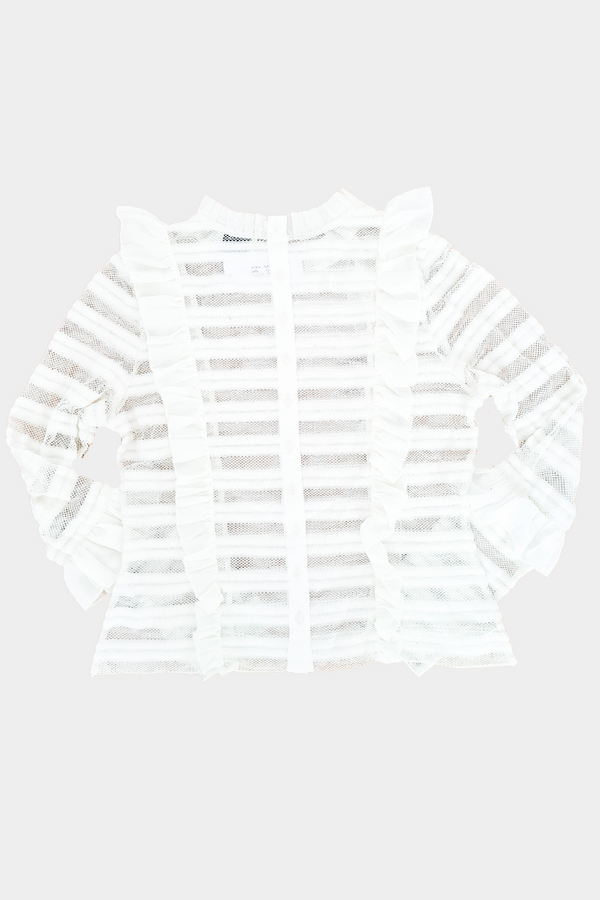 Lace & Beads Caladium Long Sleeve White Mesh Top