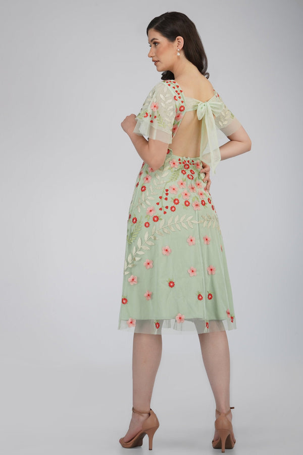 Lace & Beads Calla Sage Green Embroidered Dress