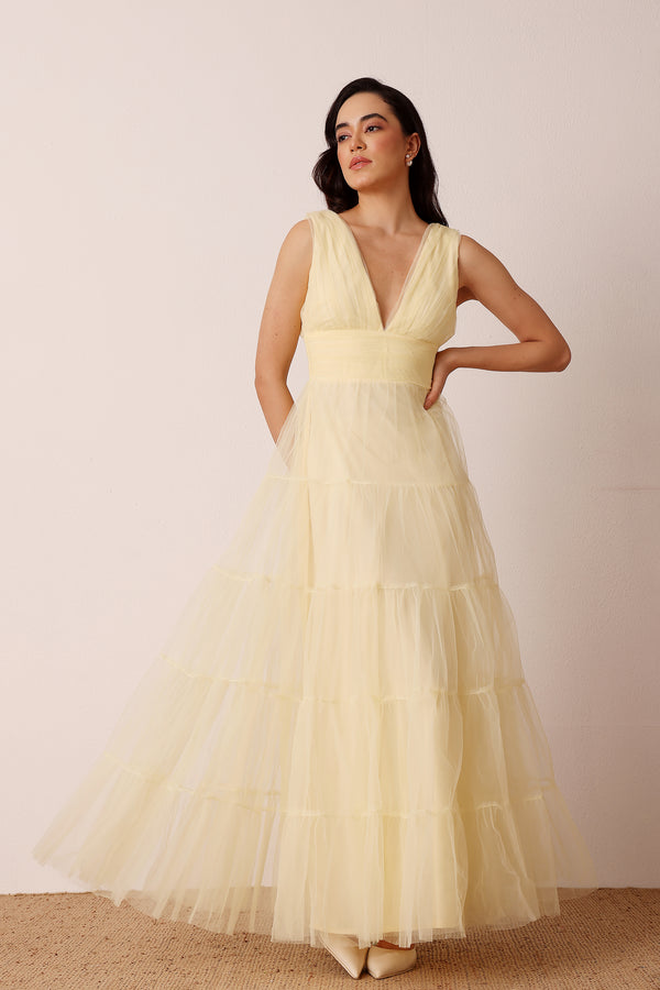 Lace & Beads Candace Maxi Dress In Buttercup